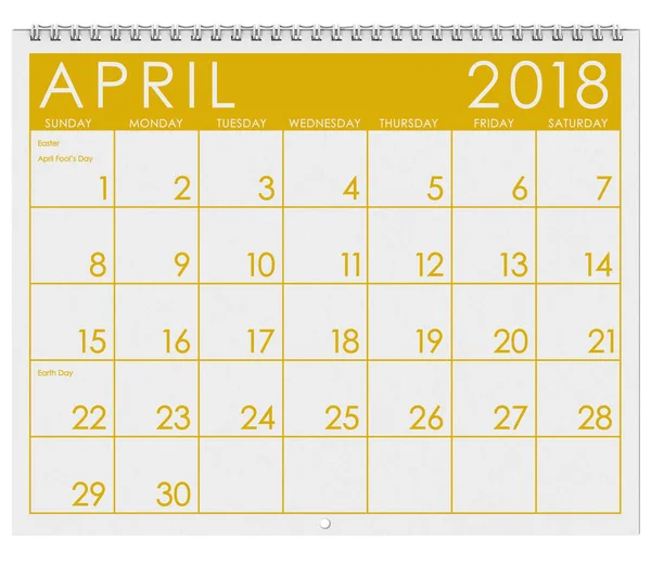 2018 Calendar: Month Of April With Easter — Stock Photo, Image