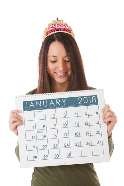 Nye: Vrouw klaar voor Nieuwjaar en januari 2018 — Stockfoto