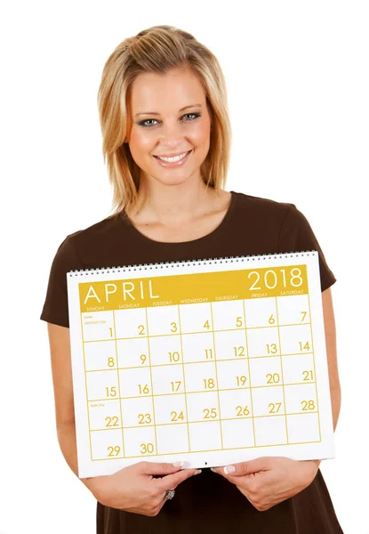 2018 kalendář: držení prázdný kalendář April — Stock fotografie