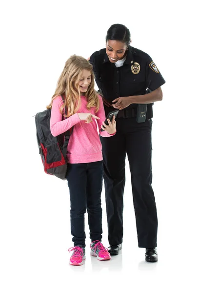 Police: Policewoman And Child Discuss Online Safety — Stock Photo, Image