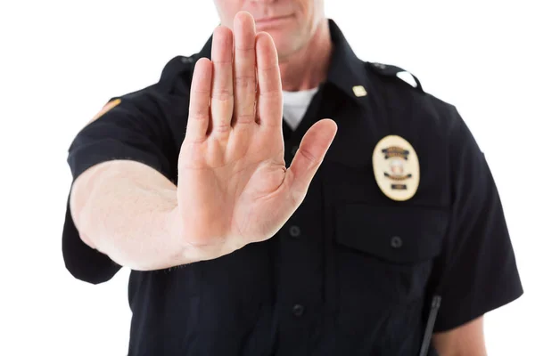 Police: Policeman Holds Out Hand As Warning To Stop — Stock Photo, Image