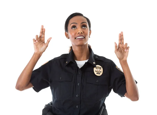 Police: Female Officer Gestures To Space Above Her — Stock Photo, Image