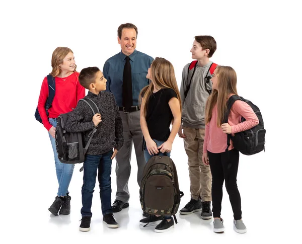 Groupe Enfants Dans Différentes Poses Avec Accessoires Isolés Sur Fond — Photo