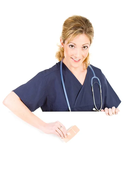 Donna Come Medico Scrub Con Stetoscopio Varie Pose Isolata Bianco — Foto Stock