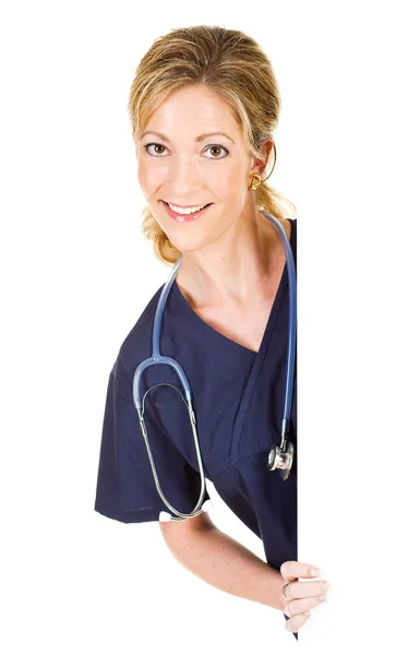 Female Physician Scrubs Stethoscope Various Poses Isolated White — Stock Photo, Image