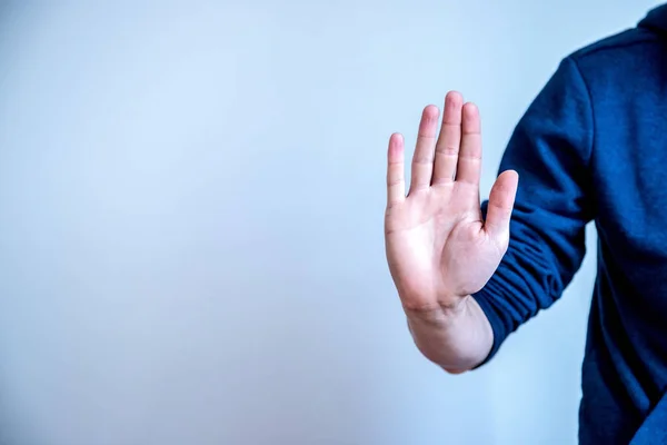 Homem Mostrando Parar Gesto Fechar Mão — Fotografia de Stock