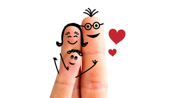 Painted Fingers Happy Family Concept White Background Isolated — Stock Photo, Image