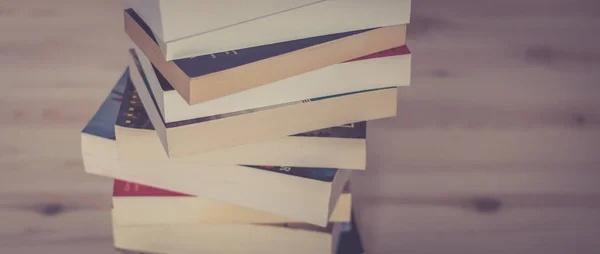 Stack Books Wooden Background Knowledge Science — 스톡 사진