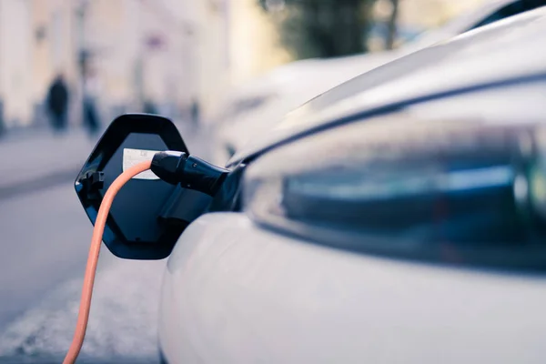 Electric Car Recharging Charge Cable Plug Leading Charge Point — Stock Photo, Image