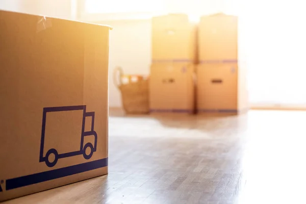 Move Cardboard Boxes Stuff Moving New Home — Stock Photo, Image