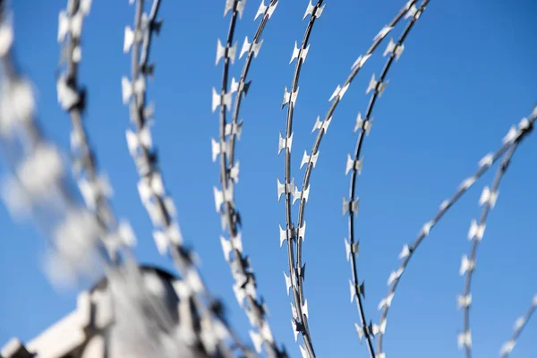 Military Fence Demarcate Border Closeup Blurry Background — 图库照片