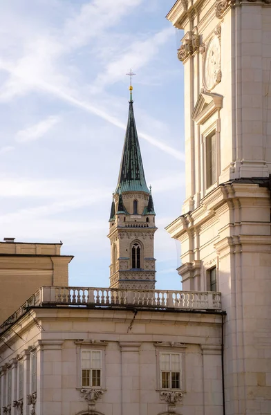 Salzburg Katedra Salzburger Kopuła Wieczornym Słońcu — Zdjęcie stockowe
