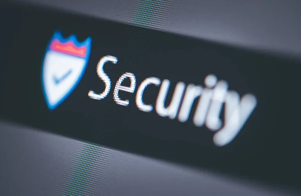 Närbild Säkerhetssymbolen Datorskärm Antivirusprogram Säkerhet — Stockfoto