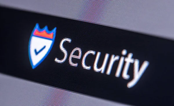 Närbild Säkerhetssymbolen Datorskärm Antivirusprogram Säkerhet — Stockfoto