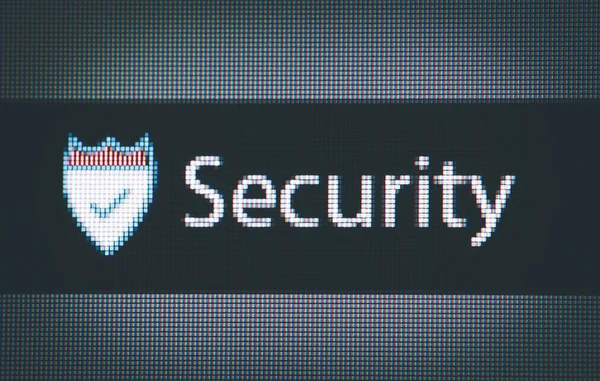 Close up of security symbol on a computer screen. Anti-virus software, Security