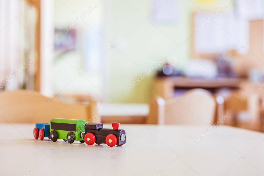 Close up of toy railway in der Kindergarten
