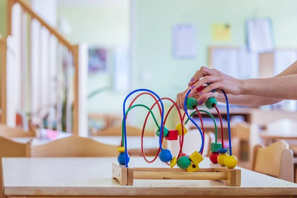 Nahaufnahme Von Buntem Holzspielzeug Für Lernen Und Sozialisation — Stockfoto