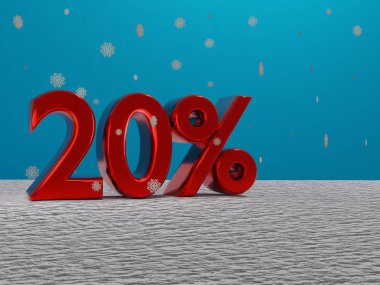 kırmızı% 20 işareti bir kış ayarı - 3D görüntüleme