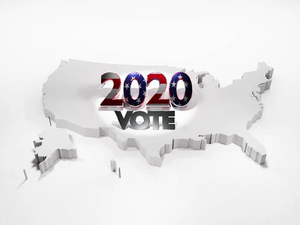 Map of the United States including Alaska with the word vote and the number 2020 in reference to election year - 3d Rendering