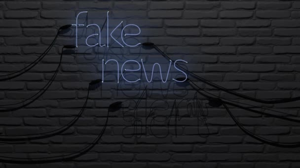 Fake News Alert Neon Teken Een Bakstenen Muur Rendering — Stockvideo