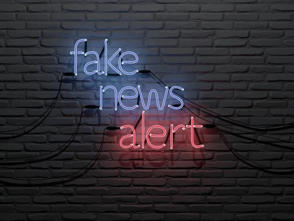 Fake news alert neon sing in a brick wall