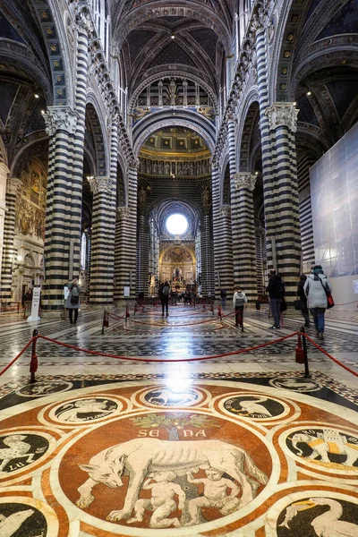 Pasillo Principal Altar Desde Interior Cúpula Siena Duomo Con Pocos — Foto de Stock