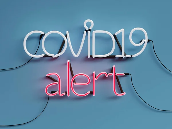 Covid19 Peringatkan Neon Tanda Grafis Dengan Latar Belakang Biru Dan — Stok Foto