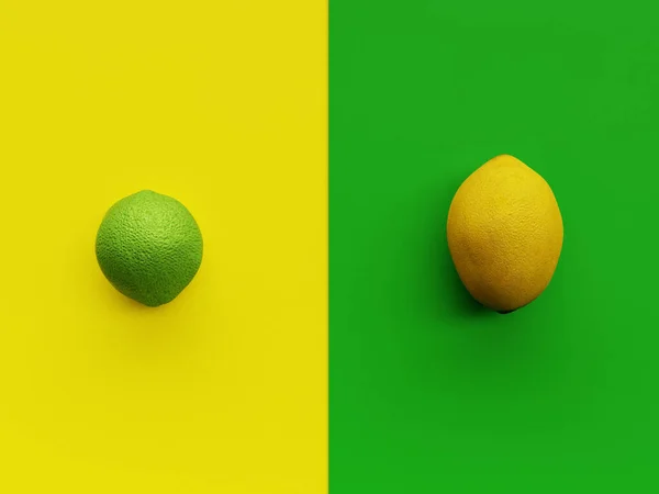 Sarı Limon Yeşil Kireç Yukarıdan Canlı Sarı Yeşil Arkaplanlı Minimalizm — Stok fotoğraf