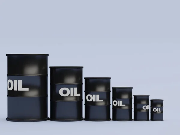 Нафтові Чорні Бочки Мінімалізмі Впорядковані Розміром Від Високого Низького Лобового — стокове фото