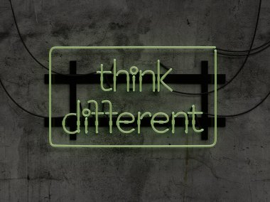 Beton bir duvardaki neon levhada farklı motivasyon metinleri düşünün - 3D görüntüleme