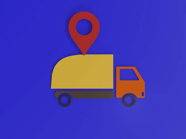 Moving Truck Localization Icon Paper Cut Art Blue Background Viewed — Stock Photo, Image