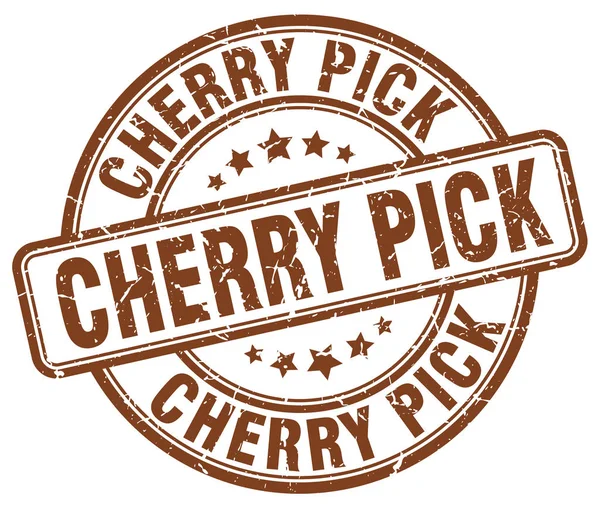 Cherry pick kahverengi grunge damgası — Stok Vektör