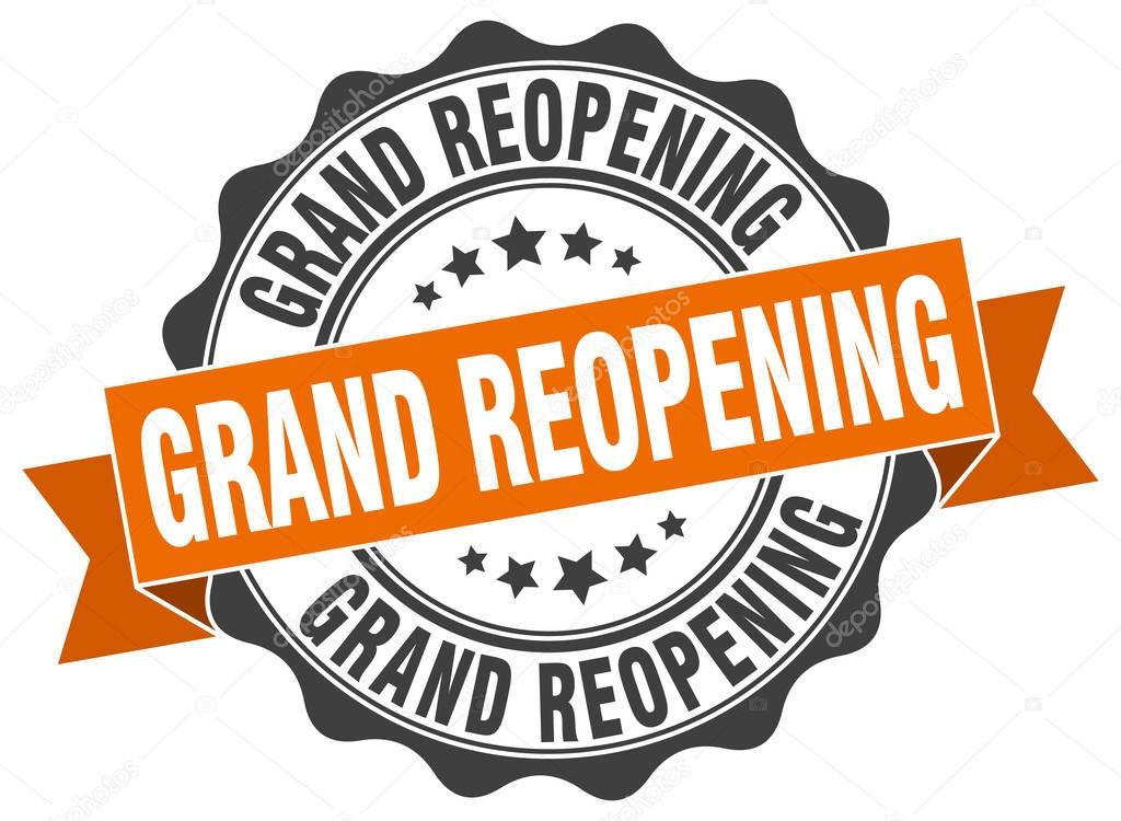 grand reopening stamp. sign. seal