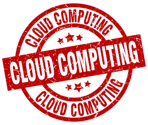 Cloud Computing rund um Red Grunge Stempel — Stockvektor