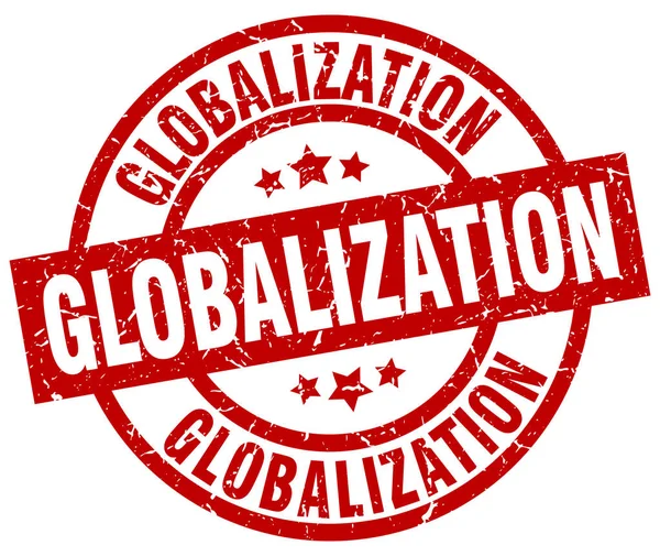 Küreselleşme yuvarlak kırmızı grunge damgası — Stok Vektör