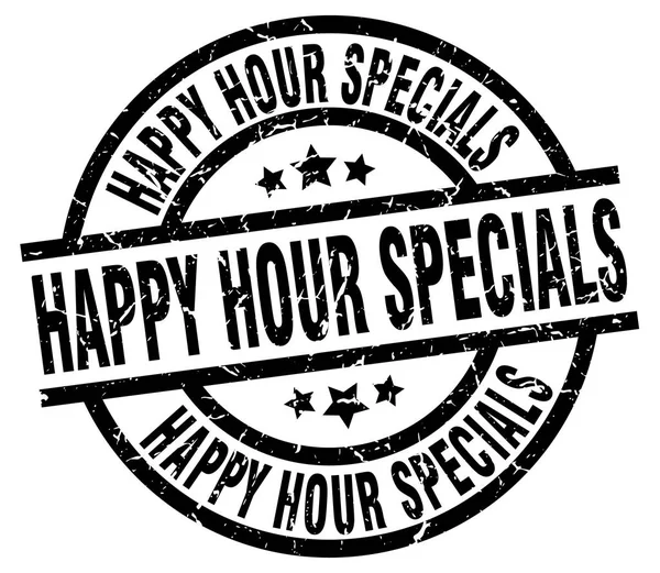 Happy Hour Specials rund Grunge schwarze Briefmarke — Stockvektor