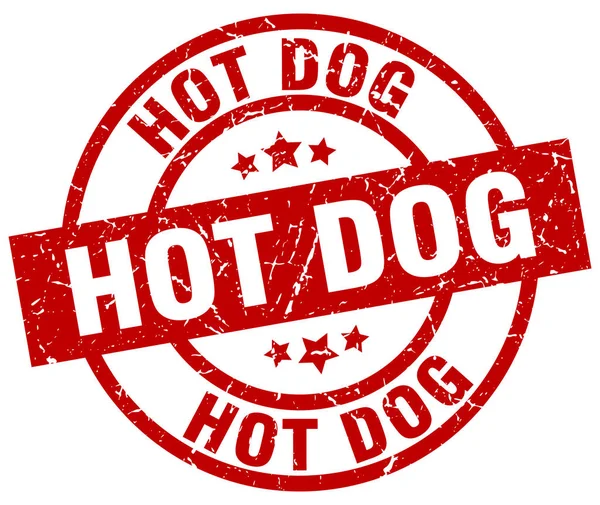 Hot Dog rund um Red Grunge Stempel — Stockvektor