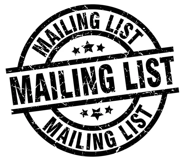 Mailing list grunge rotondo timbro nero — Vettoriale Stock