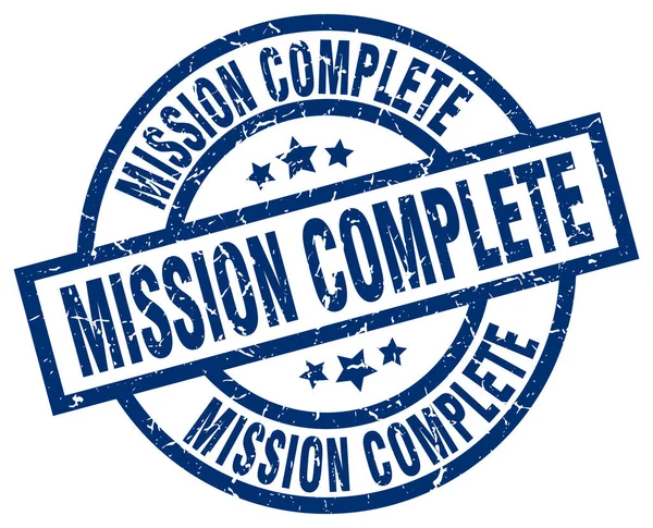 Mission complete blue round grunge stamp — Stock Vector