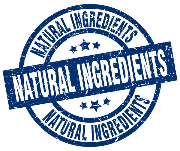 Ingredientes naturales sello grunge redondo azul — Vector de stock