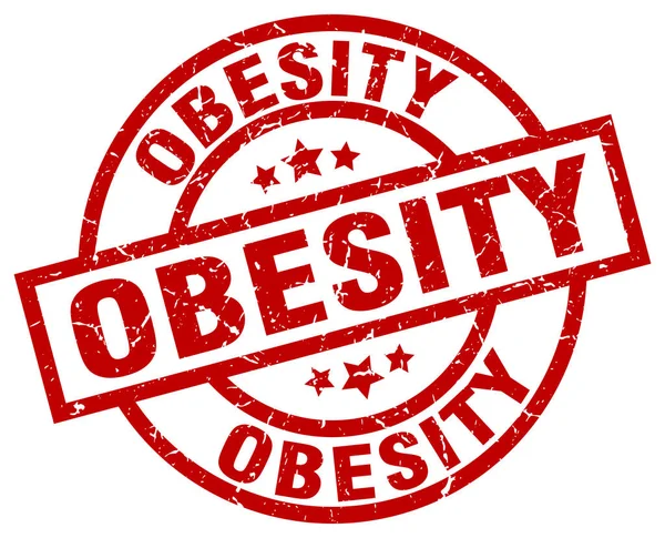 Obezite yuvarlak kırmızı grunge damgası — Stok Vektör