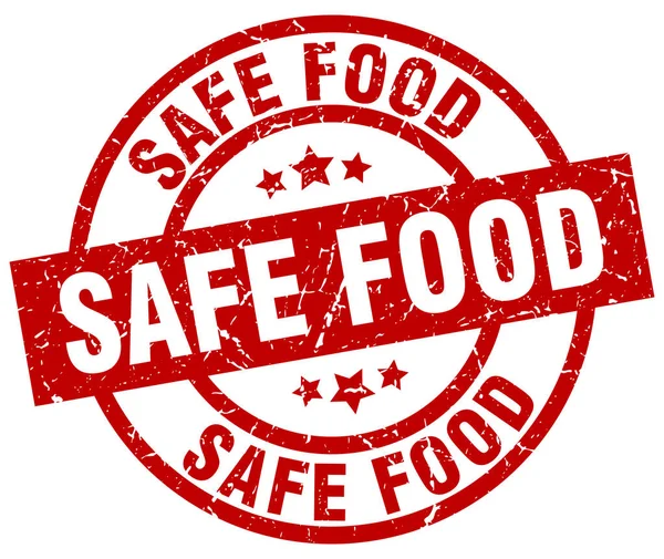 Biztonságos élelmiszer kerek piros grunge-bélyeg — Stock Vector