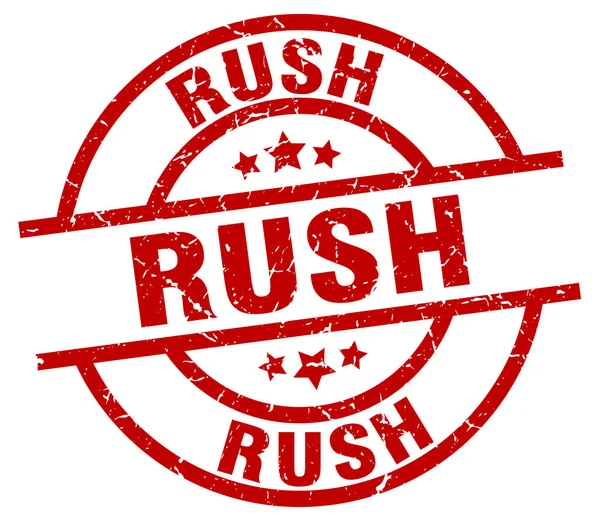 Rush runda röda grunge stämpel — Stock vektor
