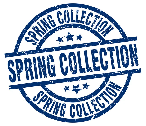 Frühjahrskollektion blaue runde Grunge-Briefmarke — Stockvektor