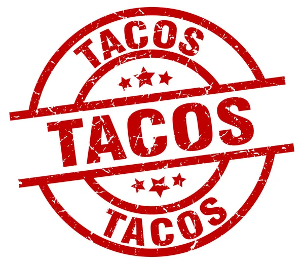 Tacos okrągły znaczek czerwony grunge — Wektor stockowy