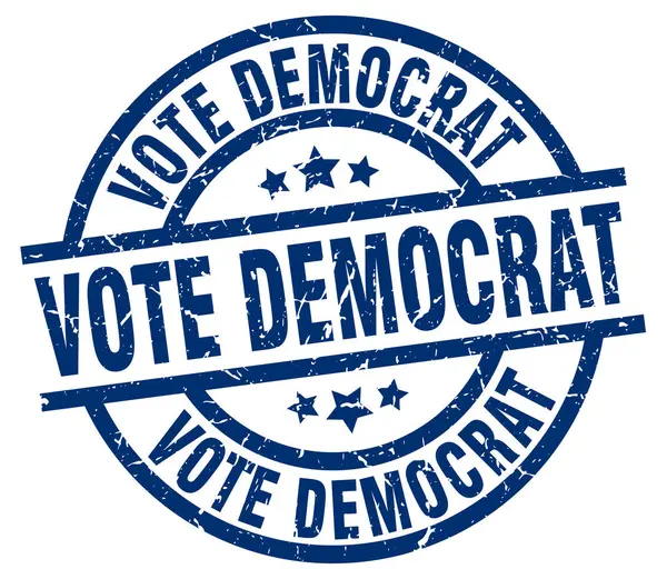 Ψηφοφορία δημοκράτης μπλε grunge στρογγυλή σφραγίδα — Διανυσματικό Αρχείο