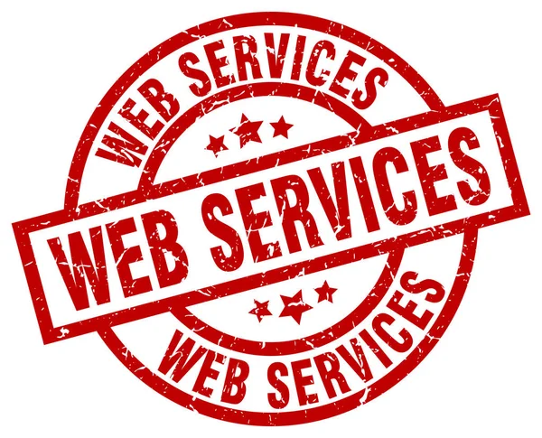 Web Services rund um Red Grunge Stempel — Stockvektor