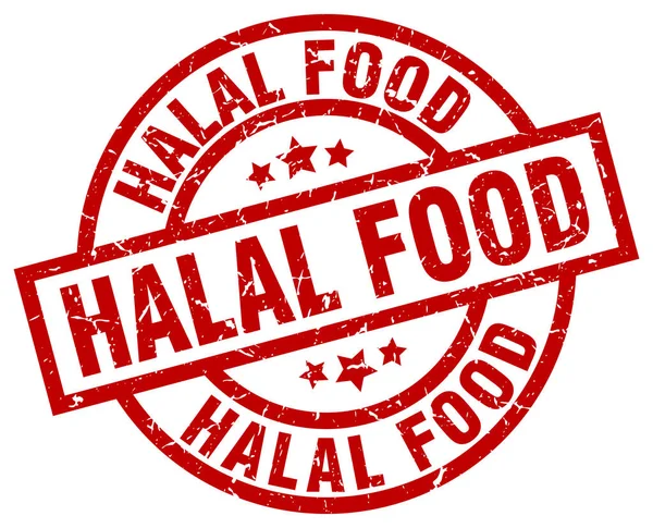 Halal cibo rotondo rosso grunge timbro — Vettoriale Stock