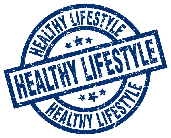 Healthy lifestyle blue round grunge stamp — Stock Vector