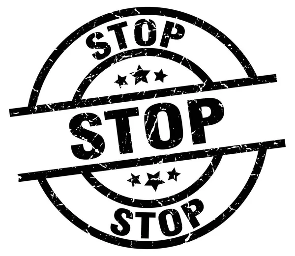 Stop rotondo grunge timbro nero — Vettoriale Stock